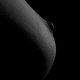 Sideview of a womans breast in black and white